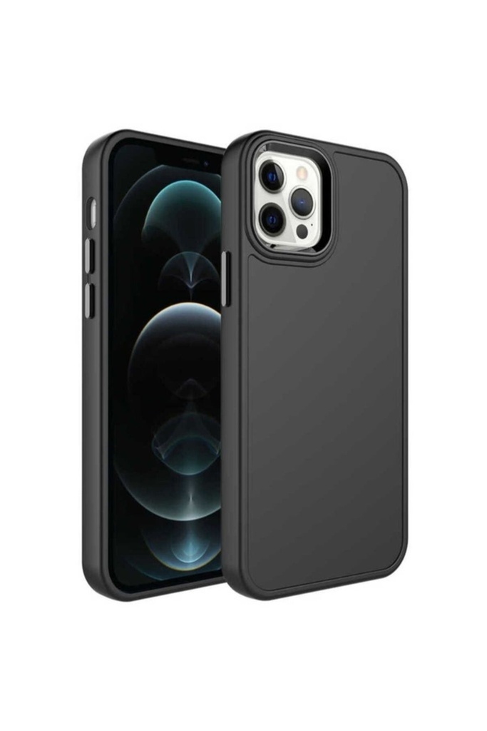 [RNZ-TA78664] Apple iPhone 14 Pro Uyumlu Kılıf Metal Çerçeve ve Buton Tasarımlı Sert Zore Botox Kapak (Siyah)