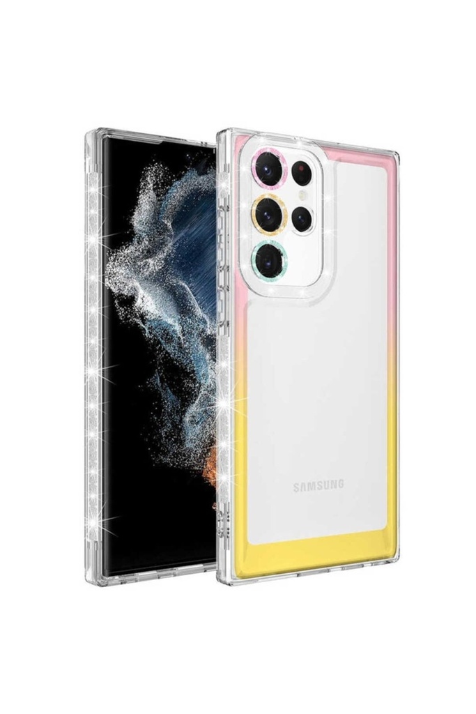 Samsung Galaxy S22 Ultra Uyumlu Kılıf Simli ve Renk Geçiş Tasarımlı Lens Korumalı Zore Park Kapak