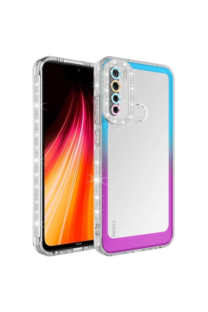 Xiaomi Redmi Note 8 Pro Uyumlu Kılıf Simli ve Renk Geçiş Tasarımlı Lens Korumalı Zore Park Kapak