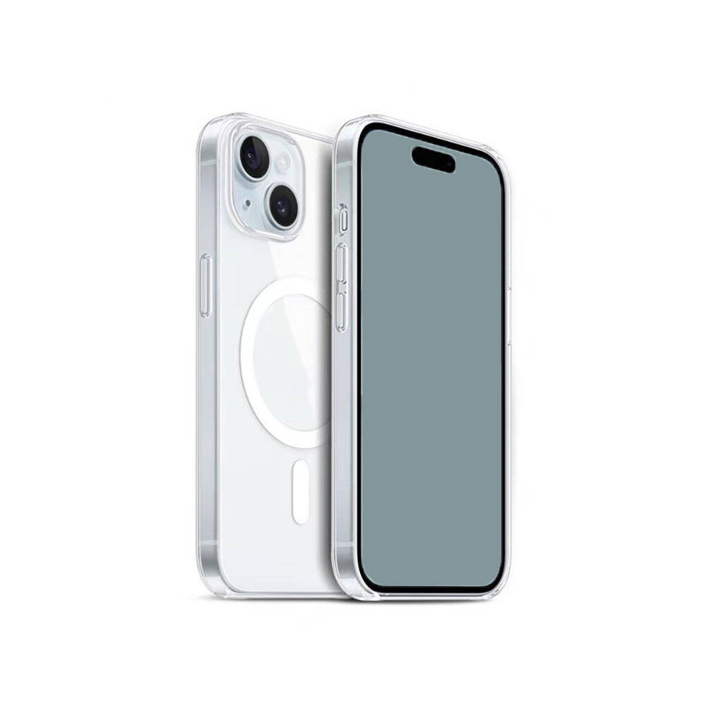 [RNZ-TA95970] Apple iPhone 15 Uyumlu Kılıf M-safe Şarj Özellikli Şeffaf Sert PC Zore Embos Kapak