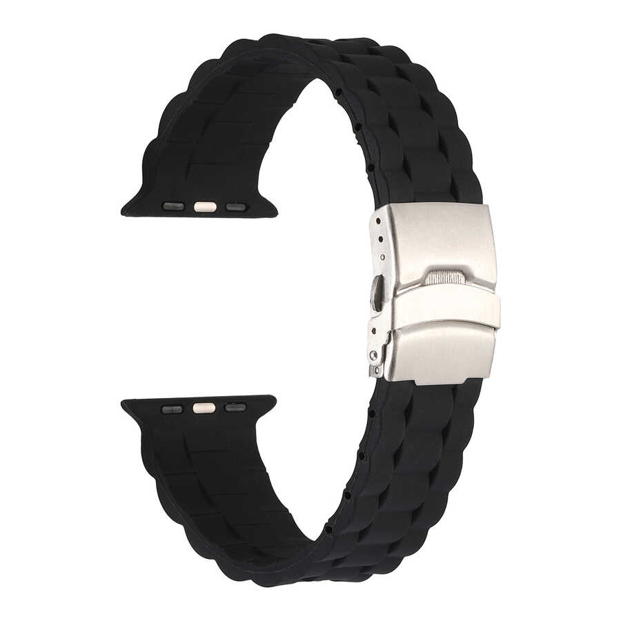 [RNZ-TA79047] Apple Watch 7 41mm Uyumlu KRD-72 Silikon Kordon (Siyah)