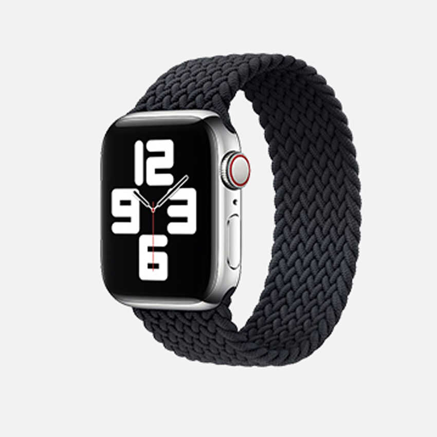 [RNZ-TA79310] Apple Watch Ultra 49mm Uyumlu Kordon Hasır Örgü Esnek KRD-32 Medium Strap Kayış (Siyah)