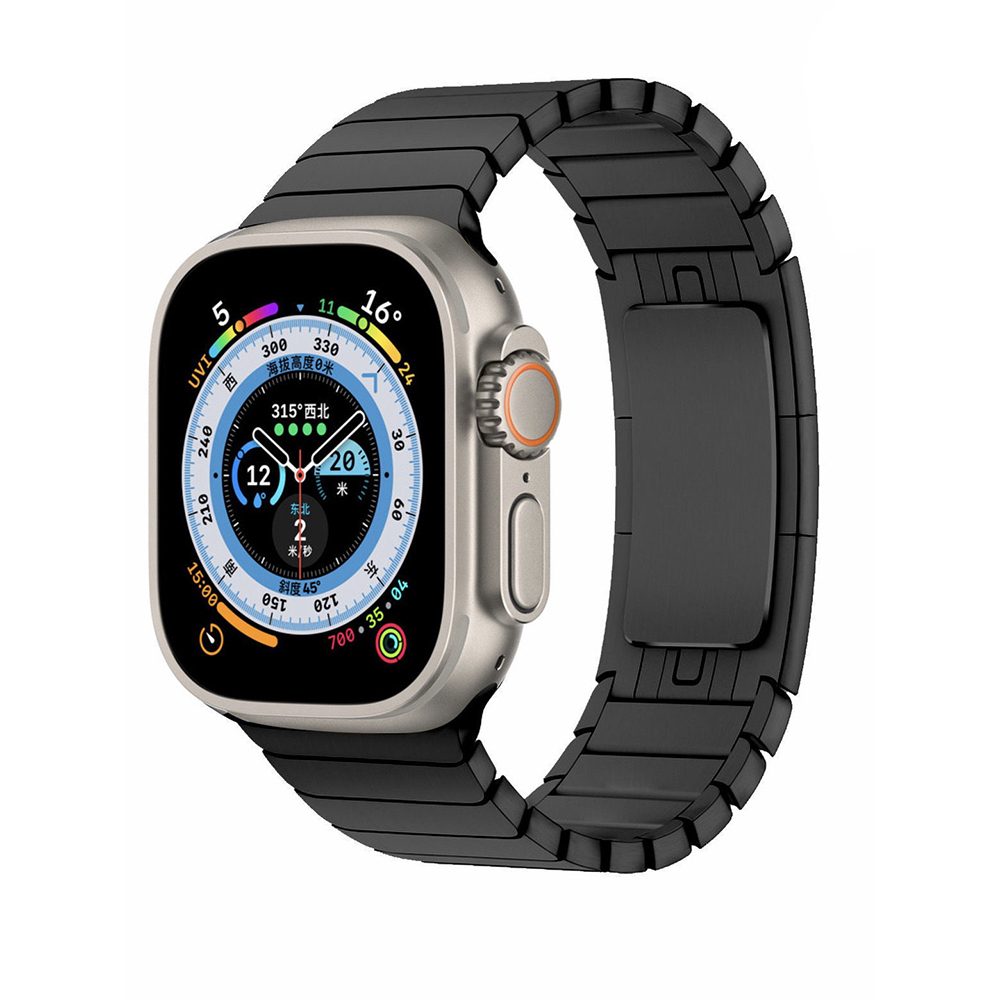 [RNZ-TA79362] Apple Watch Ultra 49mm Uyumlu Kordon Paslanmaz Çelik Luxury Metal KRD-35 Kayış (Siyah)