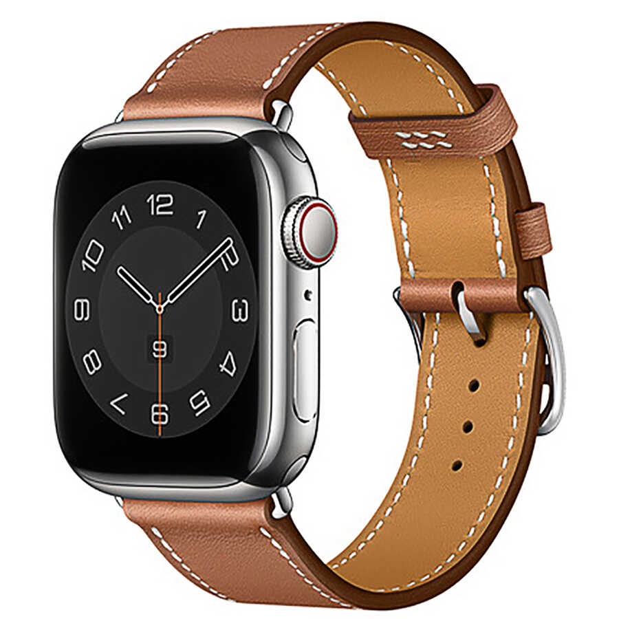 Apple Watch 7 45mm Uyumlu Wiwu Attleage Watchband Hakiki Deri Kordon