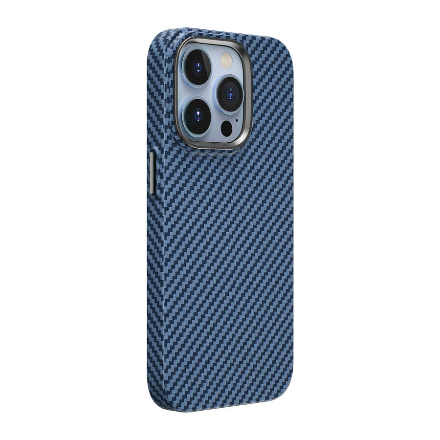 Apple iPhone 14 Pro Uyumlu Kılıf ​​​​​Wiwu Karbon Fiber Görünümlü M-safe Wireless Şarj Özellikli Kabon Kapak