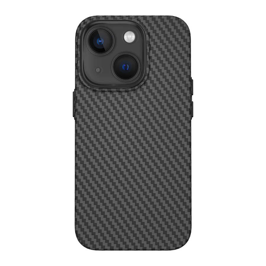 [RNZ-TA79718] Apple iPhone 14 Plus Uyumlu Kılıf ​​​​​Wiwu Karbon Fiber Görünümlü M-safe Wireless Şarj Özellikli Kabon Kapak (Siyah)