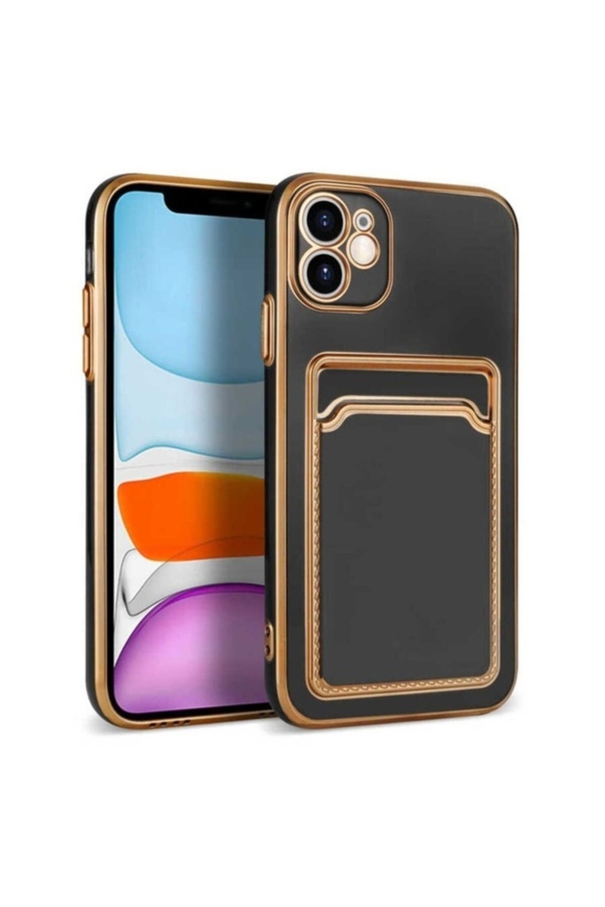 [RNZ-TA79789] Apple iPhone 12 Uyumlu Kılıf Zore Bark Kartlıklı Kapak (Siyah)