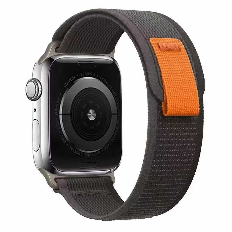 [RNZ-TA79930] Apple Watch 44mm Uyumlu Kordon Trail Loop Hasır Yumuşak Kumaş Zore KRD-77 Kayış (Siyah)
