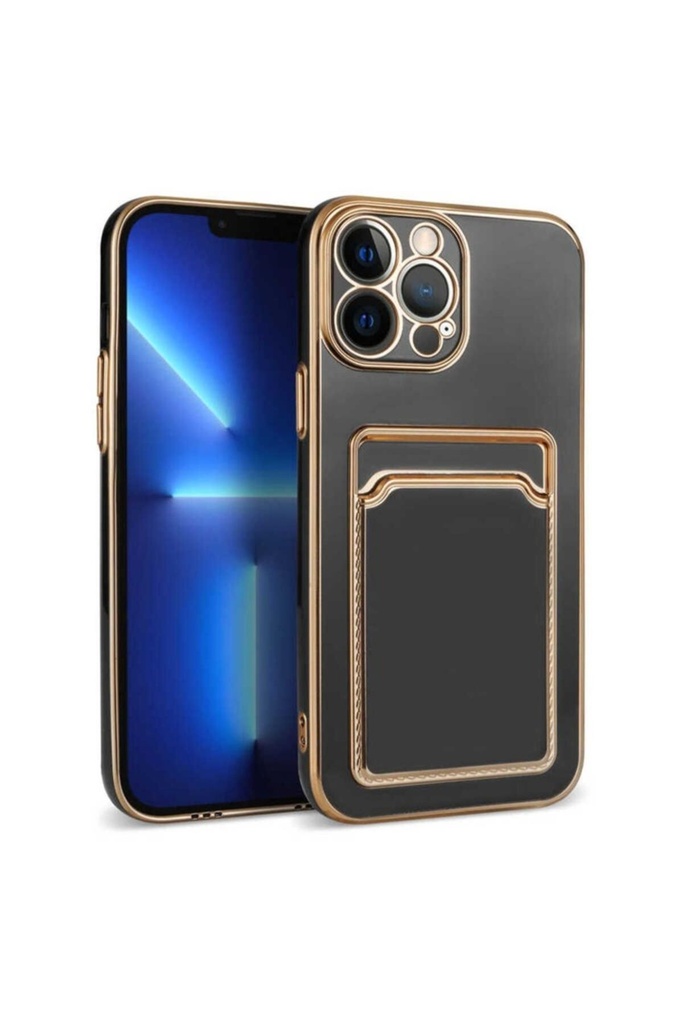 [RNZ-TA79794] Apple iPhone 12 Pro Uyumlu Kılıf Zore Bark Kartlıklı Kapak (Siyah)