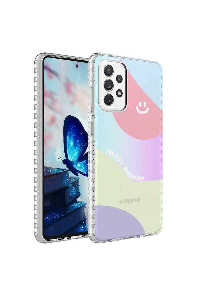 Samsung Galaxy A32 4G Uyumlu Kılıf Airbag Kenarlı Renkli Desenli Silikon Zore Elegans Kapak