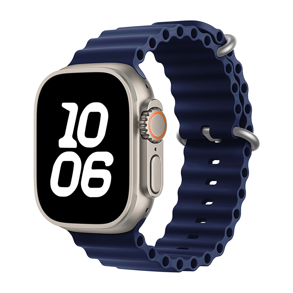 Apple Watch Ultra 49mm Uyumlu Kordon Ocean Silikon Yumuşak Esnek Metal Tokalı Zore KRD-75 Kayış