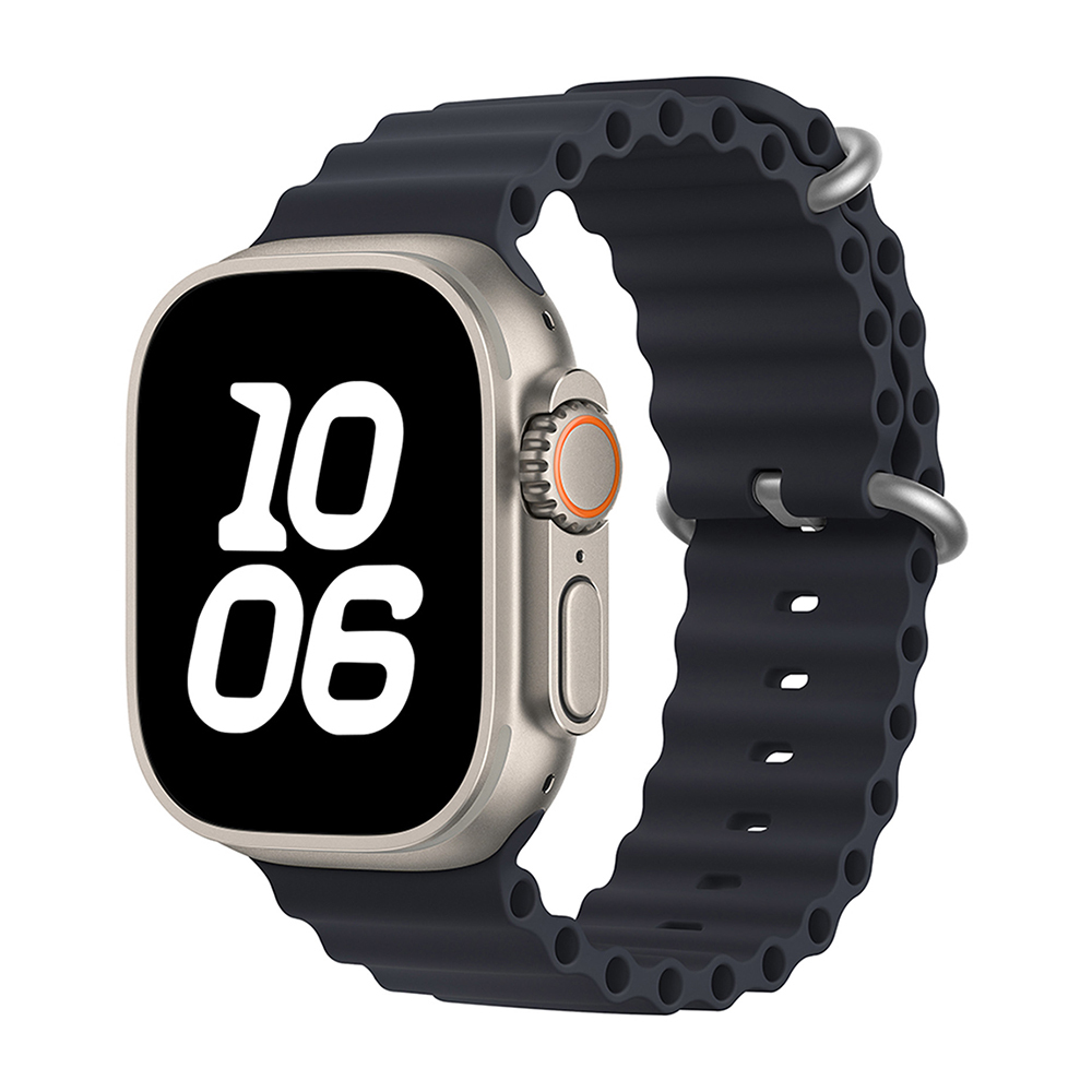 Apple Watch Ultra 49mm Uyumlu Kordon Ocean Silikon Yumuşak Esnek Metal Tokalı Zore KRD-75 Kayış