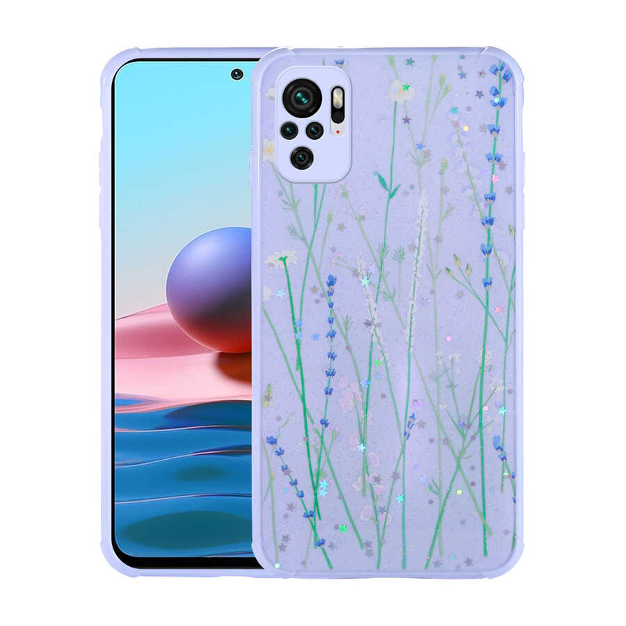 Xiaomi Poco M5S Uyumlu Kılıf Simli Desenli Kamera Korumalı Parlak Zore Popy Kapak