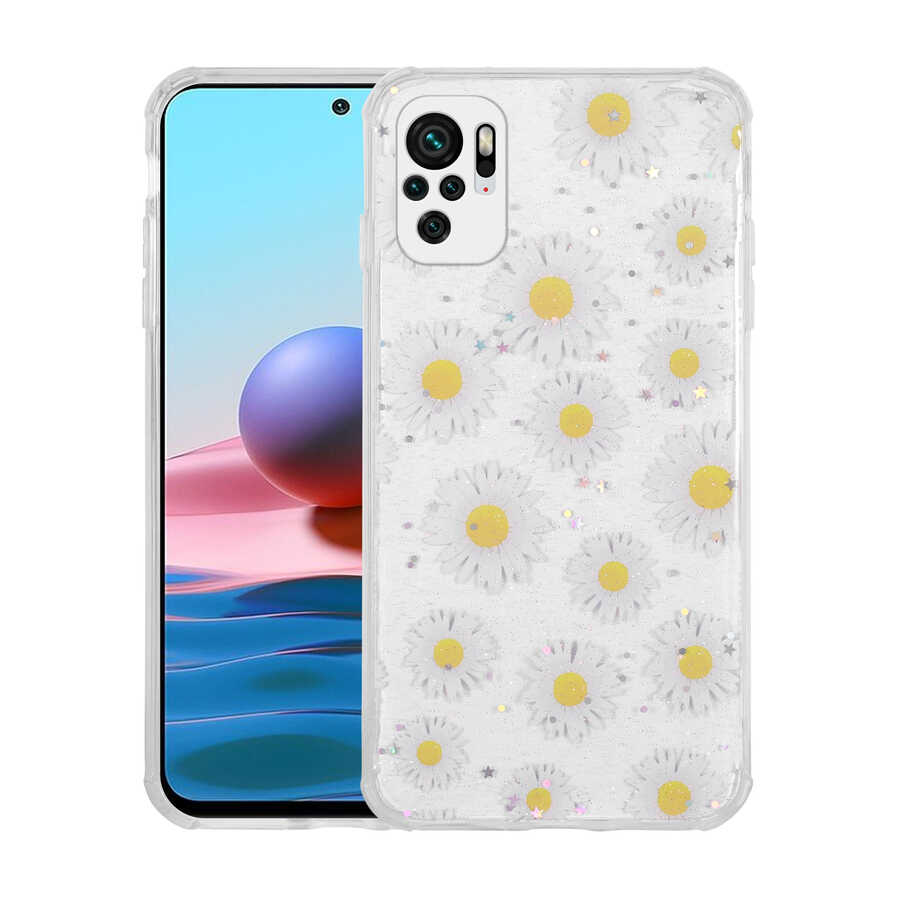 Xiaomi Poco M5S Uyumlu Kılıf Simli Desenli Kamera Korumalı Parlak Zore Popy Kapak