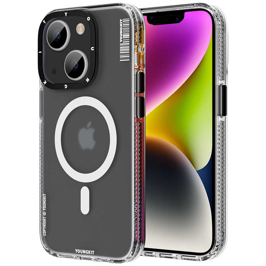 [RNZ-TA80267] Apple iPhone 14 Uyumlu Kılıf M-safe Şarj Özellikli Youngkit Jane Sand Serisi Kapak (Siyah)