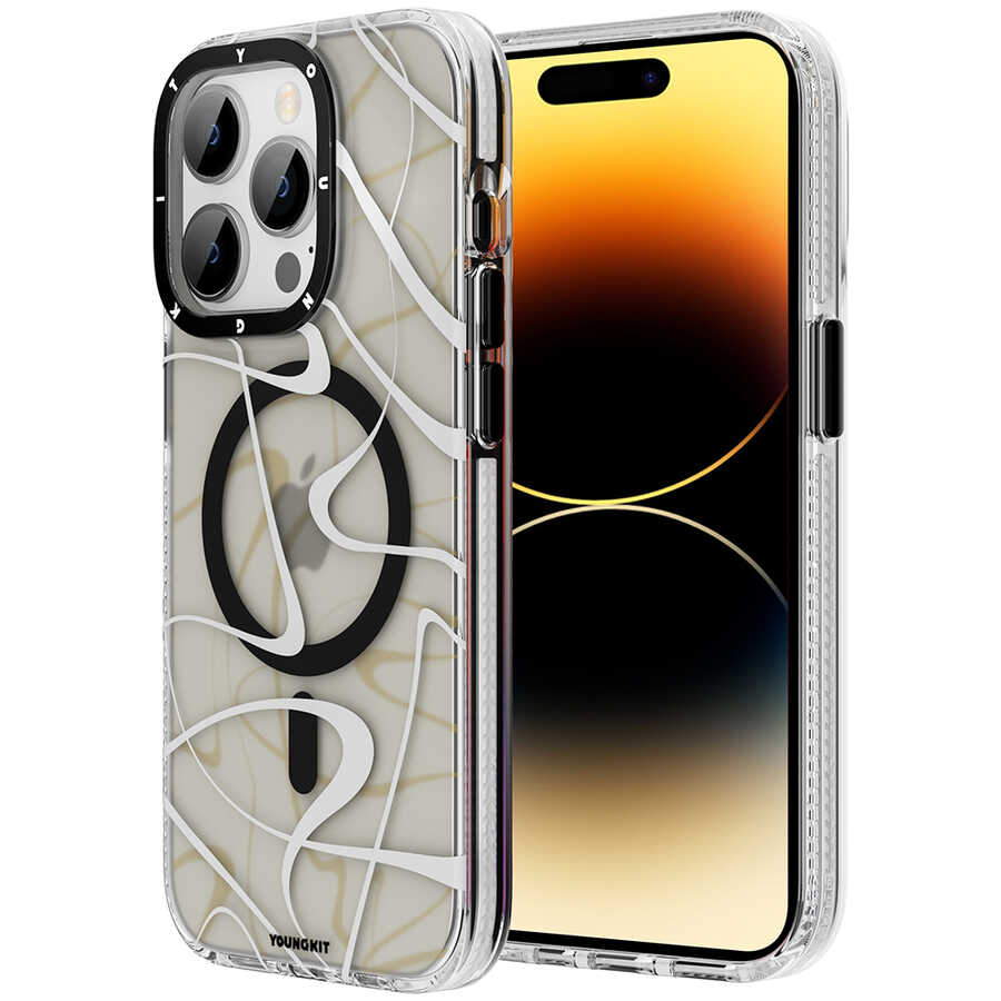 [RNZ-TA80342] Apple iPhone 14 Pro Uyumlu Kılıf M-safe Şarj Özellikli Youngkit Water-Ink Serisi Kapak (Siyah)