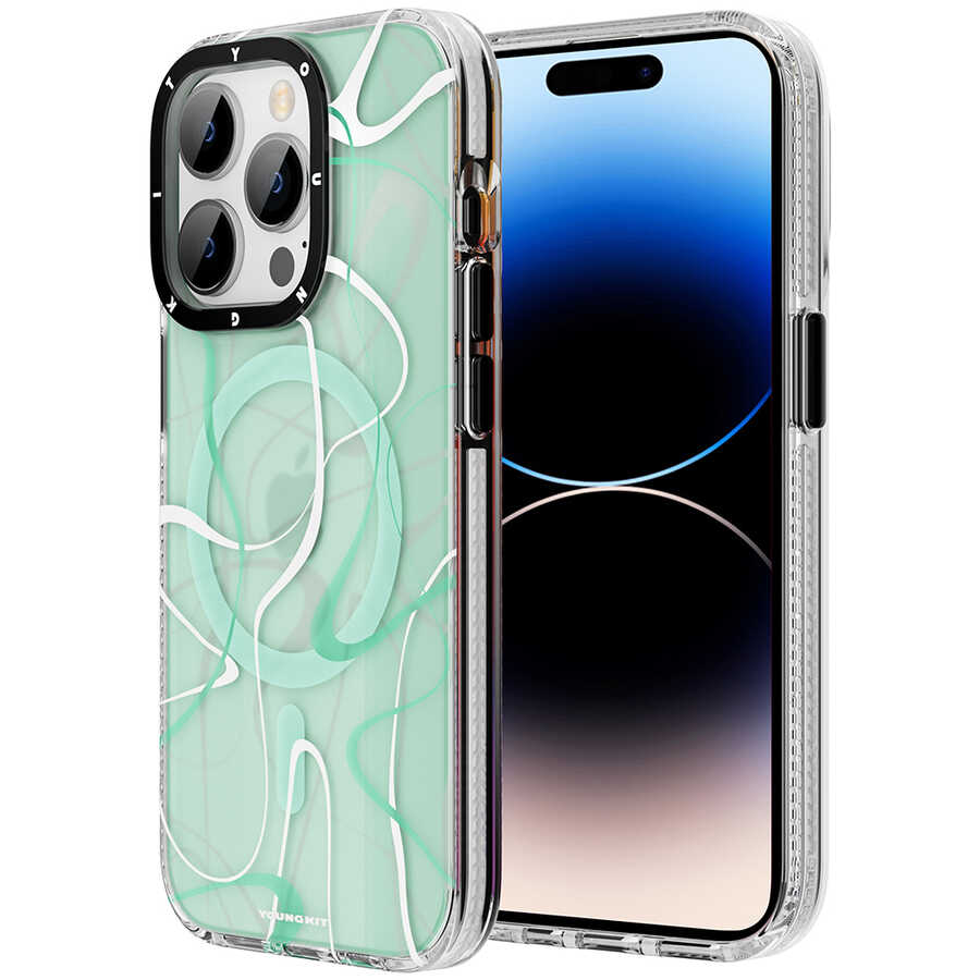 Apple iPhone 14 Pro Max Uyumlu Kılıf M-safe Şarj Özellikli Youngkit Water-Ink Serisi Kapak
