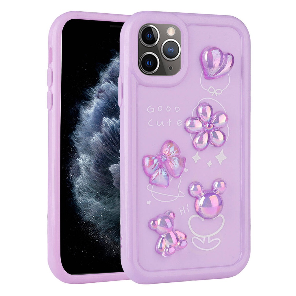 [RNZ-TA97256] Apple iPhone 11 Pro Max Uyumlu Kılıf Kabartma Figürlü Parlak Zore Toys Silikon Kapak (Mor)