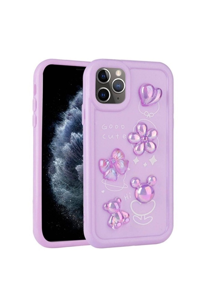 [RNZ-TA97256] Apple iPhone 11 Pro Max Uyumlu Kılıf Kabartma Figürlü Parlak Zore Toys Silikon Kapak (Mor)