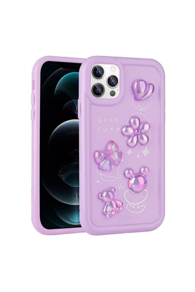 [RNZ-TA97265] Apple iPhone 12 Pro Max Uyumlu Kılıf Kabartma Figürlü Parlak Zore Toys Silikon Kapak (Mor)