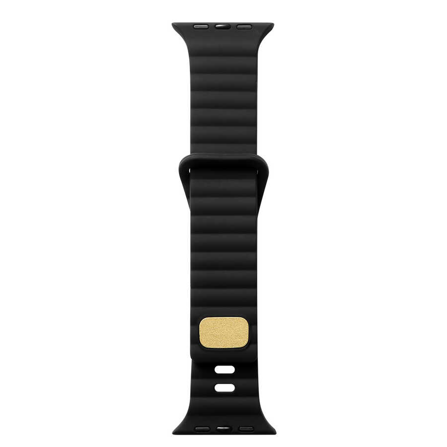 [RNZ-TA80732] Apple Watch 44mm Uyumlu Kordon Silikon Soft Yüzey Metal Tokalı KRD-73 Kayış (Siyah)
