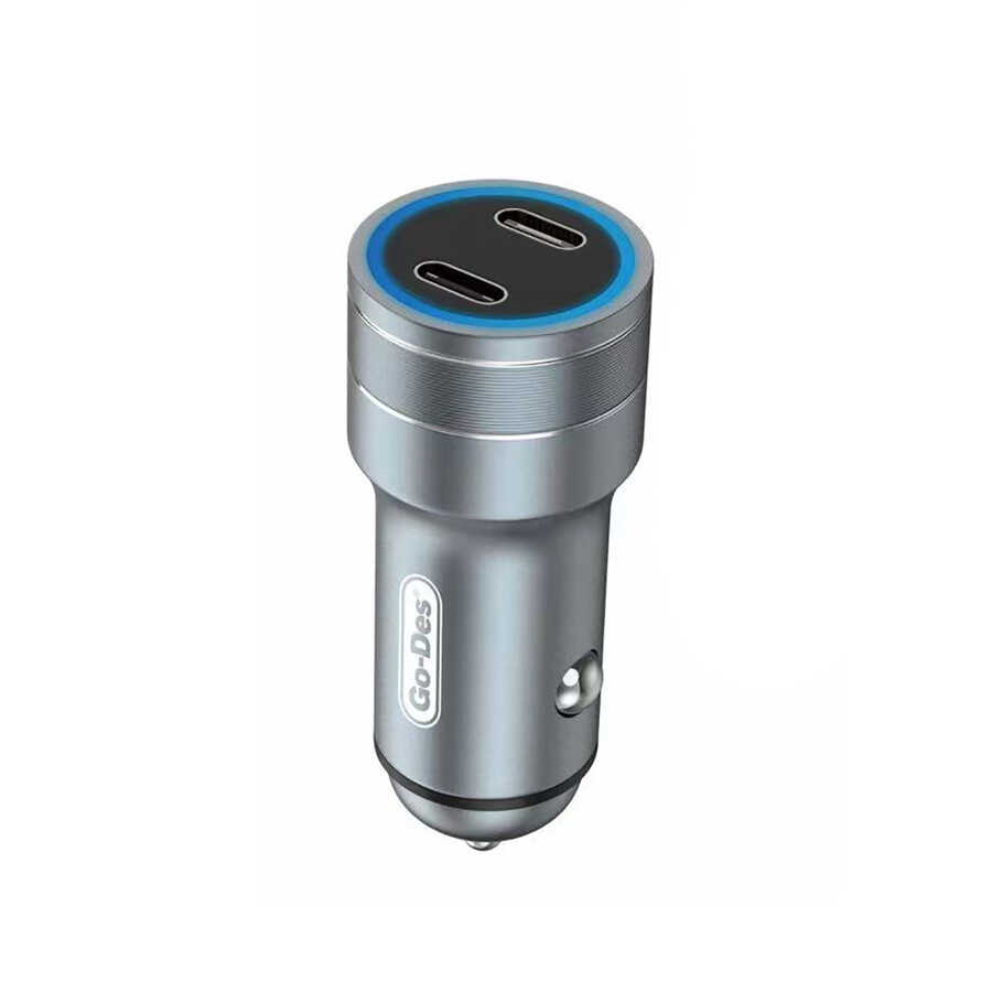 [RNZ-TA80770] Go Des GD-QC2019 Çift PD Çıkışlı Metal Araç Şarj Başlığı Led Işıklı 40W