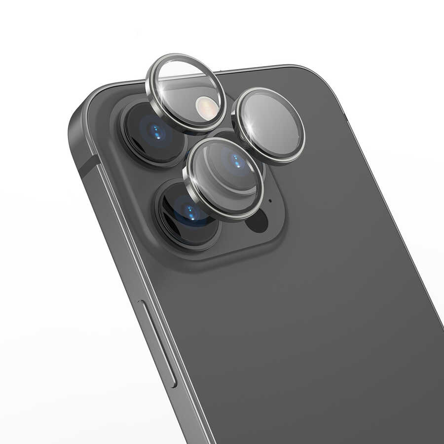 [RNZ-TA80782] Apple iPhone 14 Pro Uyumlu ​​​Wiwu Lens Guard Metal Kamera Lens Koruyucu (Siyah)