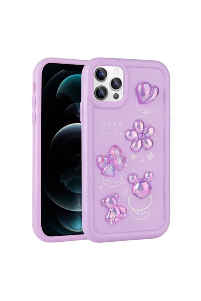 [RNZ-TA97271] Apple iPhone 13 Pro Uyumlu Kılıf Kabartma Figürlü Parlak Zore Toys Silikon Kapak (Mor)