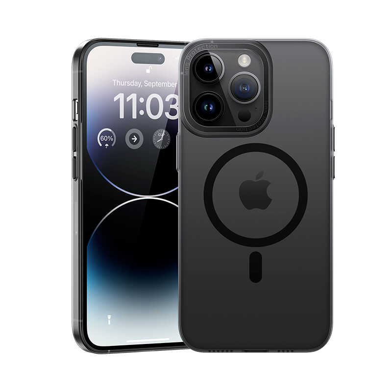 [RNZ-TA81389] Apple iPhone 14 Pro Uyumlu Kılıf Wireless Şarj Destekli Benks Magnetik Haze Kapak (Siyah)