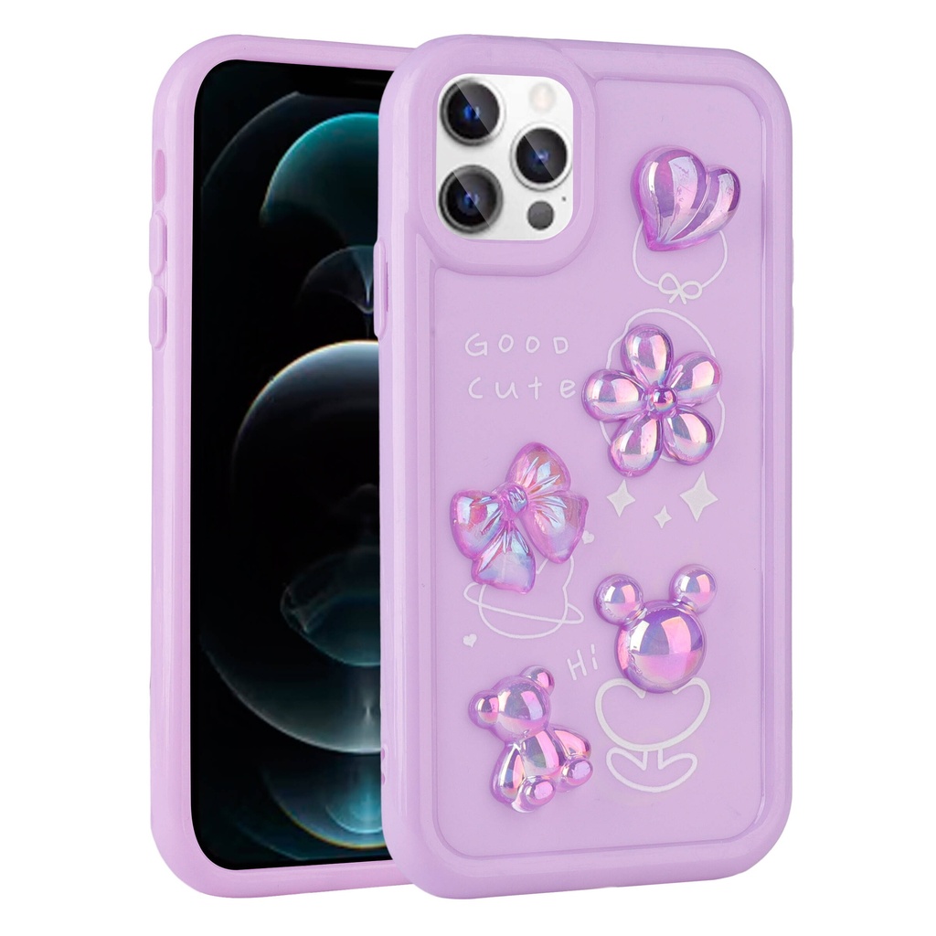 [RNZ-TA97274] Apple iPhone 13 Pro Max Uyumlu Kılıf Kabartma Figürlü Parlak Zore Toys Silikon Kapak (Mor)