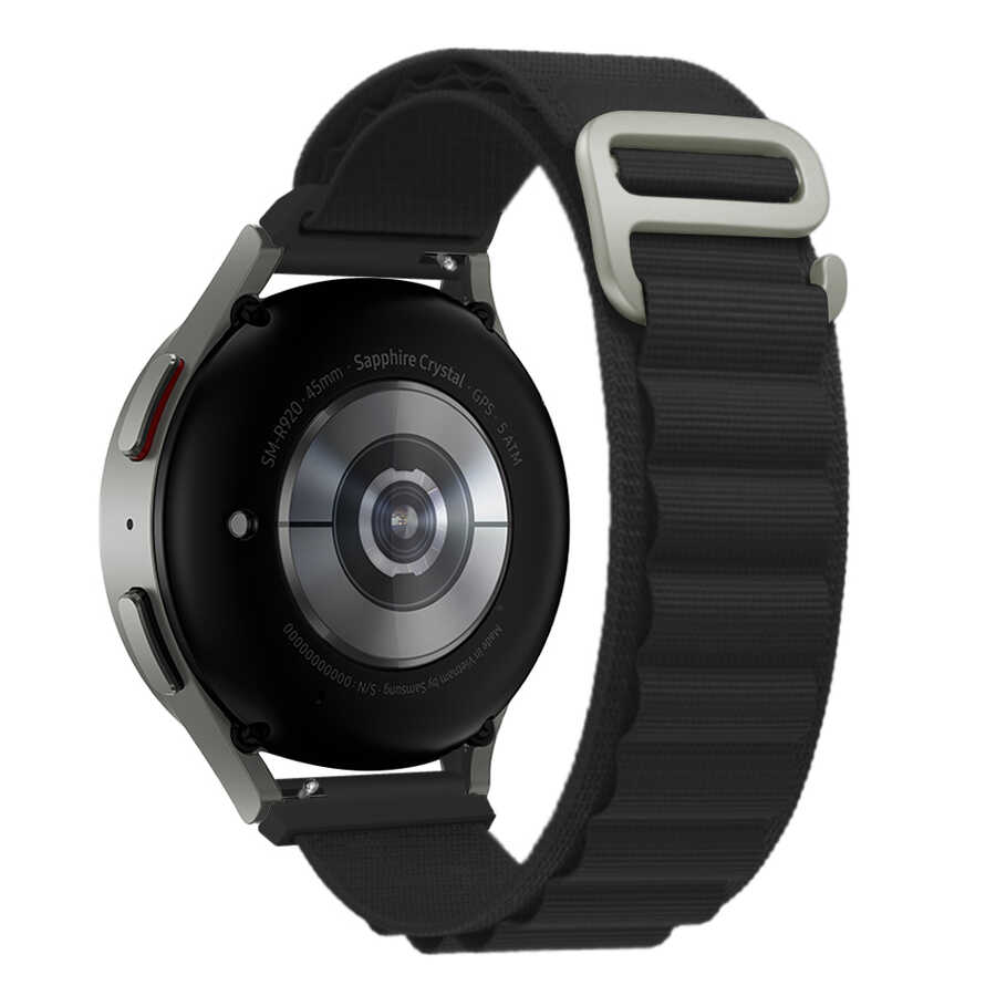 [RNZ-TA81524] Samsung Galaxy Watch 42mm Uyumlu 20mm Kordon Alpine Hasır Örgü Zore KRD-74 Kumaş Kayış (Siyah)