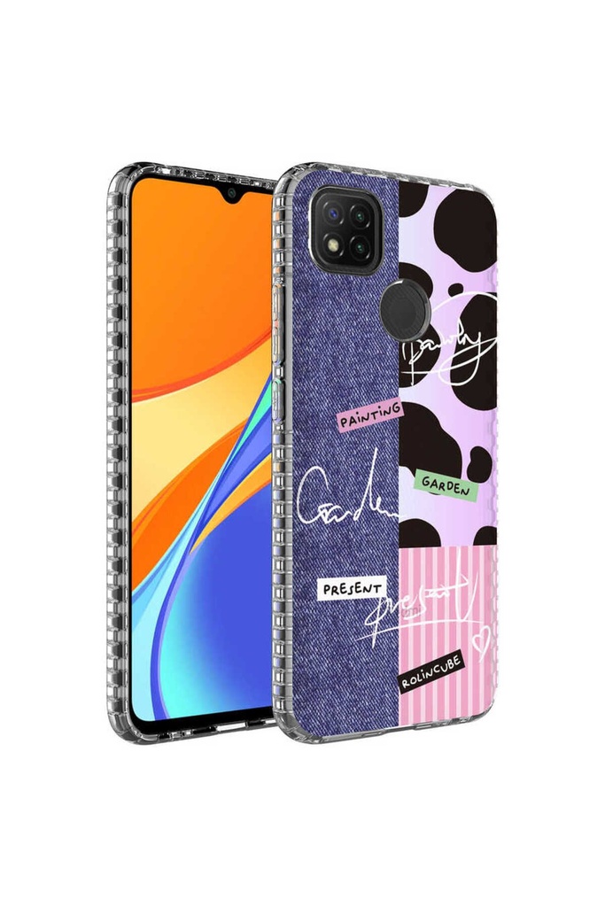 Xiaomi Redmi 9C Uyumlu Kılıf Airbag Kenarlı Renkli Desenli Silikon Zore Elegans Kapak