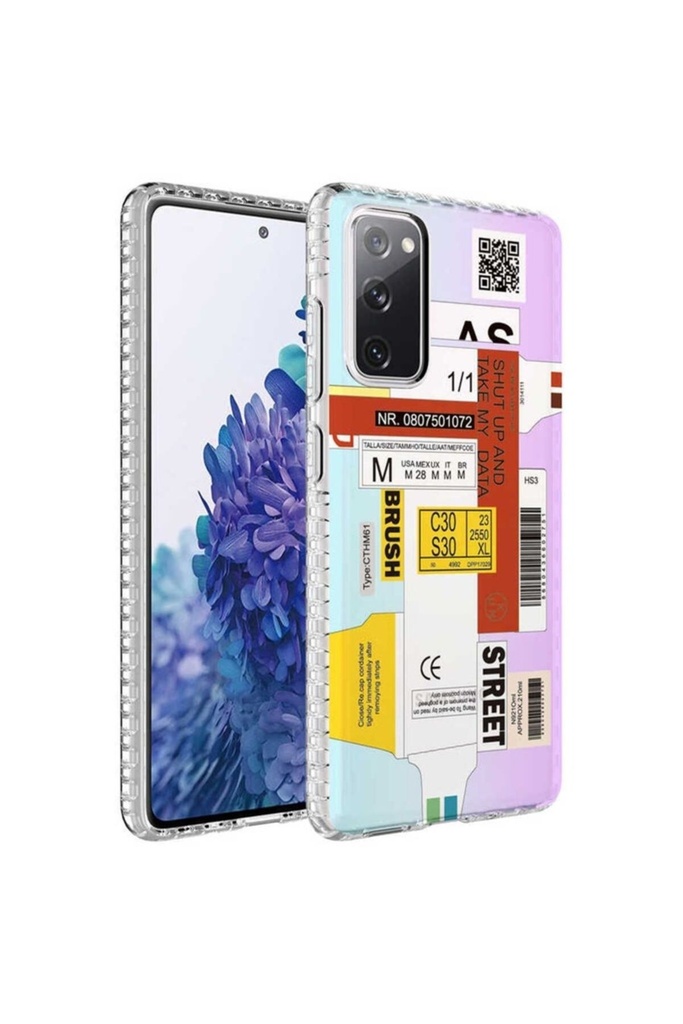 Samsung Galaxy S20 FE Uyumlu Kılıf Airbag Kenarlı Renkli Desenli Silikon Zore Elegans Kapak