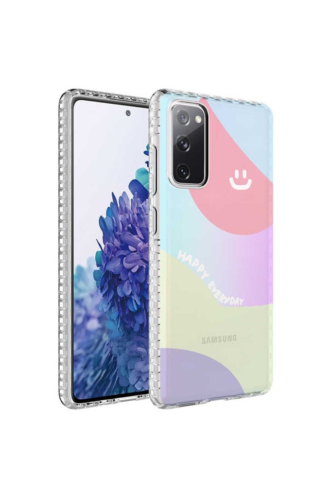 Samsung Galaxy S20 FE Uyumlu Kılıf Airbag Kenarlı Renkli Desenli Silikon Zore Elegans Kapak