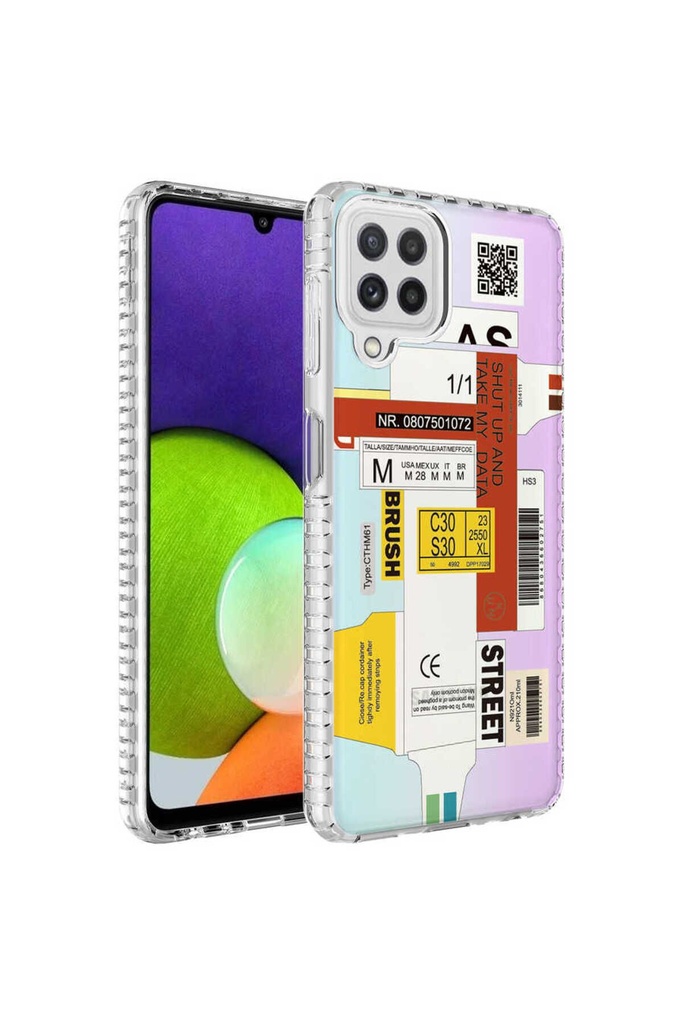 Samsung Galaxy A12 Uyumlu Kılıf Airbag Kenarlı Renkli Desenli Silikon Zore Elegans Kapak