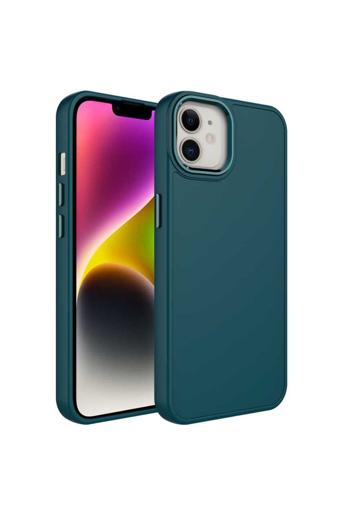 Apple iPhone 12 Uyumlu Kılıf Metal Çerçeve ve Buton Tasarımlı Silikon Zore Luna Kapak