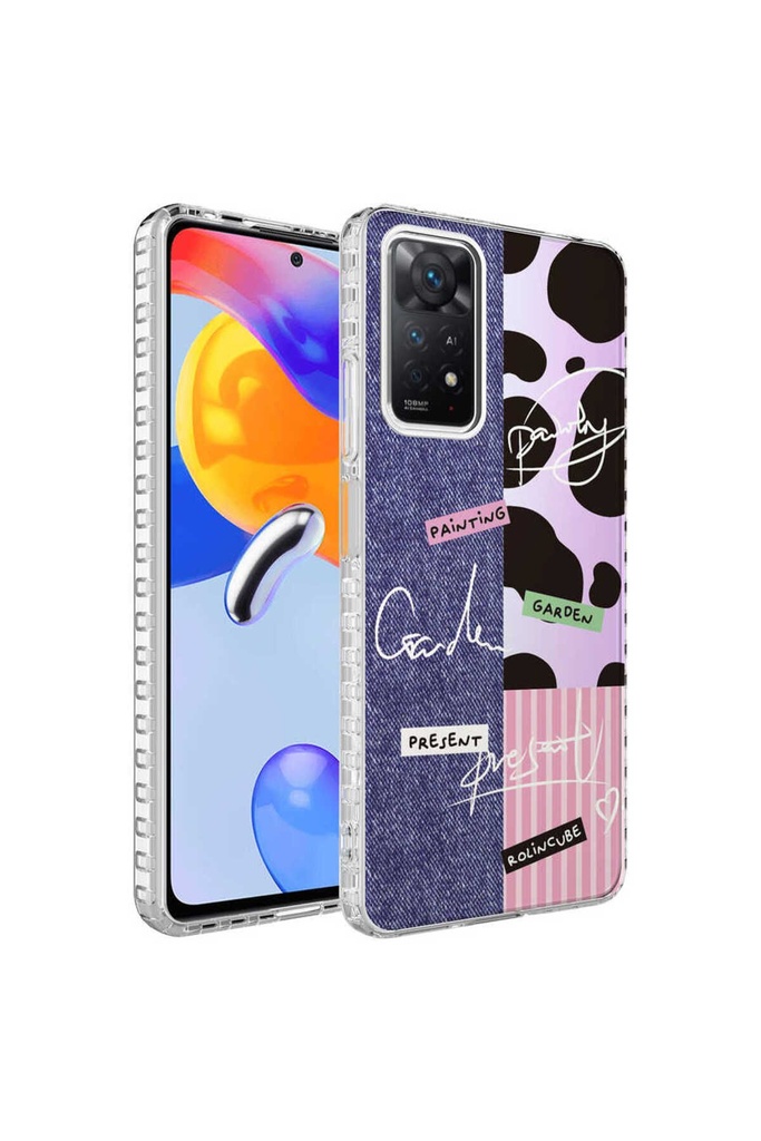Xiaomi Redmi Note 11 Global Uyumlu Kılıf Airbag Kenarlı Renkli Desenli Silikon Zore Elegans Kapak