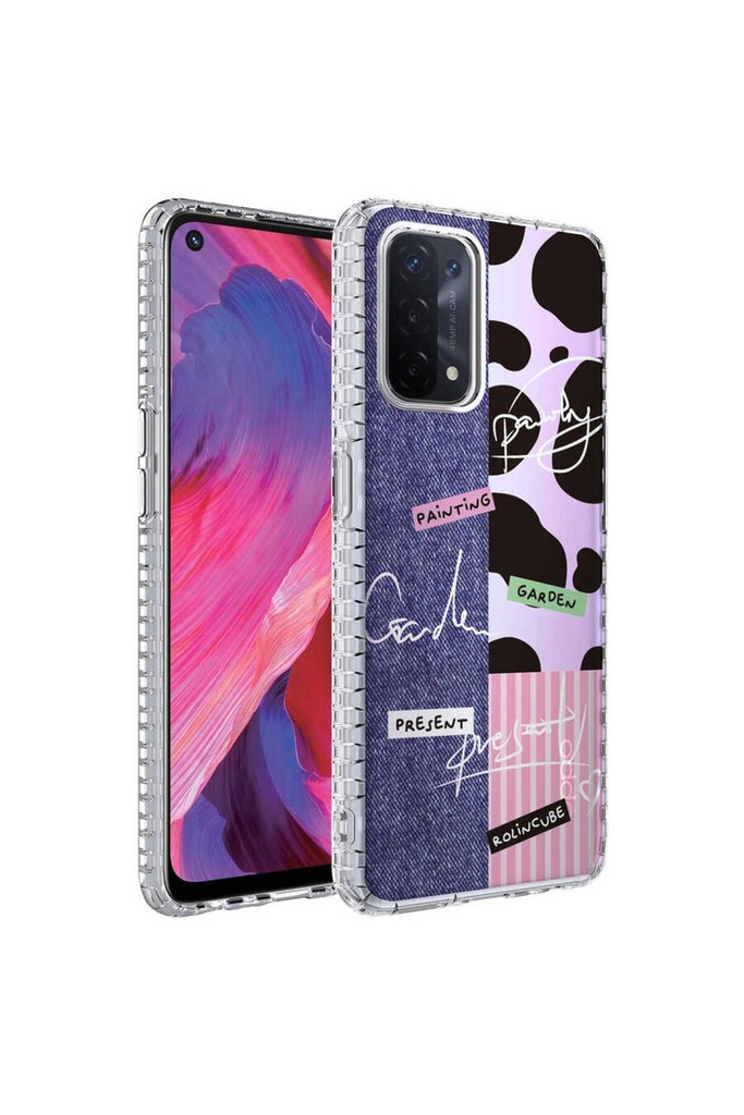 Oppo A74 4G Uyumlu Kılıf Airbag Kenarlı Renkli Desenli Silikon Zore Elegans Kapak