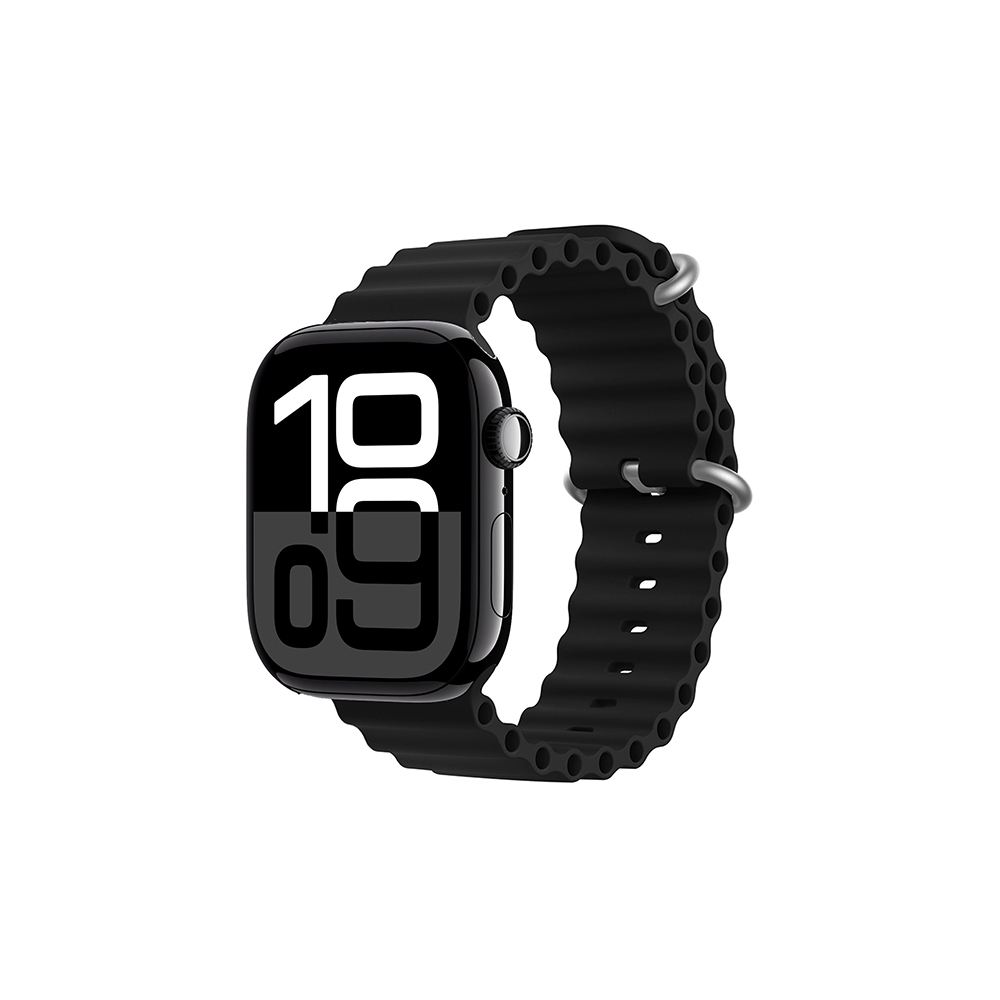[RNZ-TA81270] Apple Watch 38mm Uyumlu Kordon Ocean Silikon Yumuşak Esnek Metal Tokalı Zore KRD-75 Kayış (Siyah)