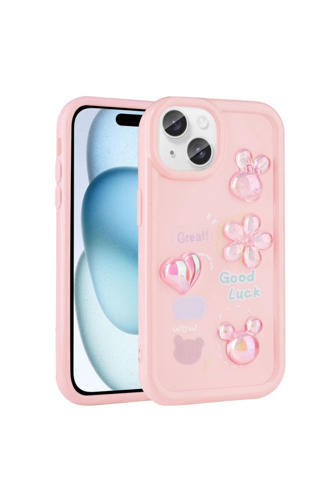 Apple iPhone 15 Plus Uyumlu Kılıf Kabartma Figürlü Parlak Zore Toys Silikon Kapak