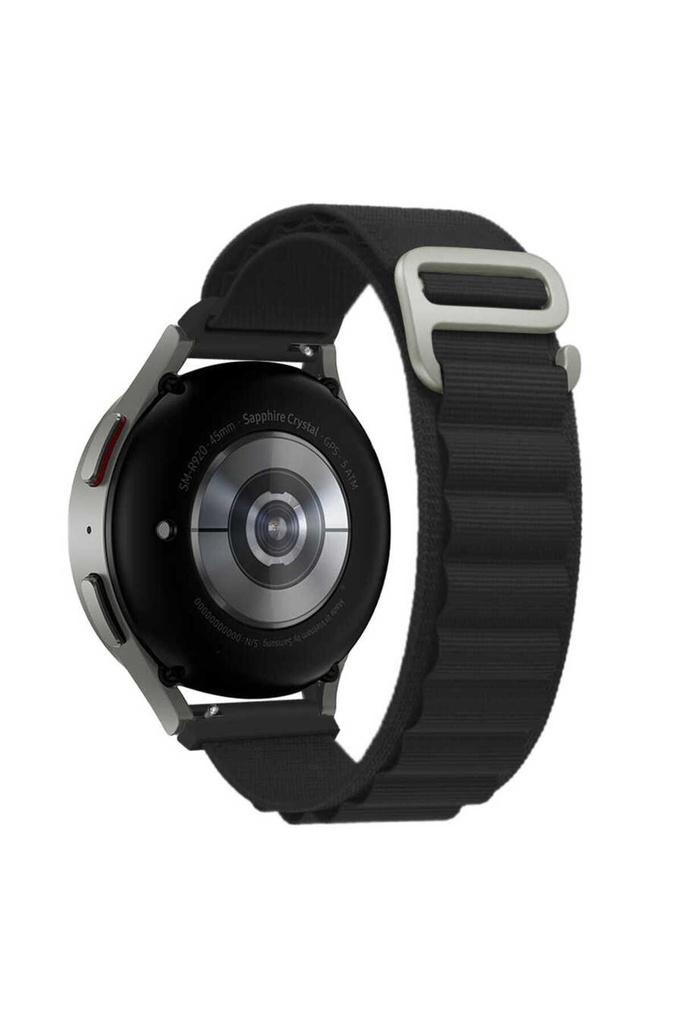 [RNZ-TA81563] Samsung Gear S3 22mm Uyumlu Kordon Alpine Hasır Örgü Zore KRD-74 Kumaş Kayış (Siyah)