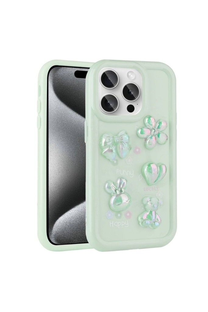 Apple iPhone 15 Pro Uyumlu Kılıf Kabartma Figürlü Parlak Zore Toys Silikon Kapak