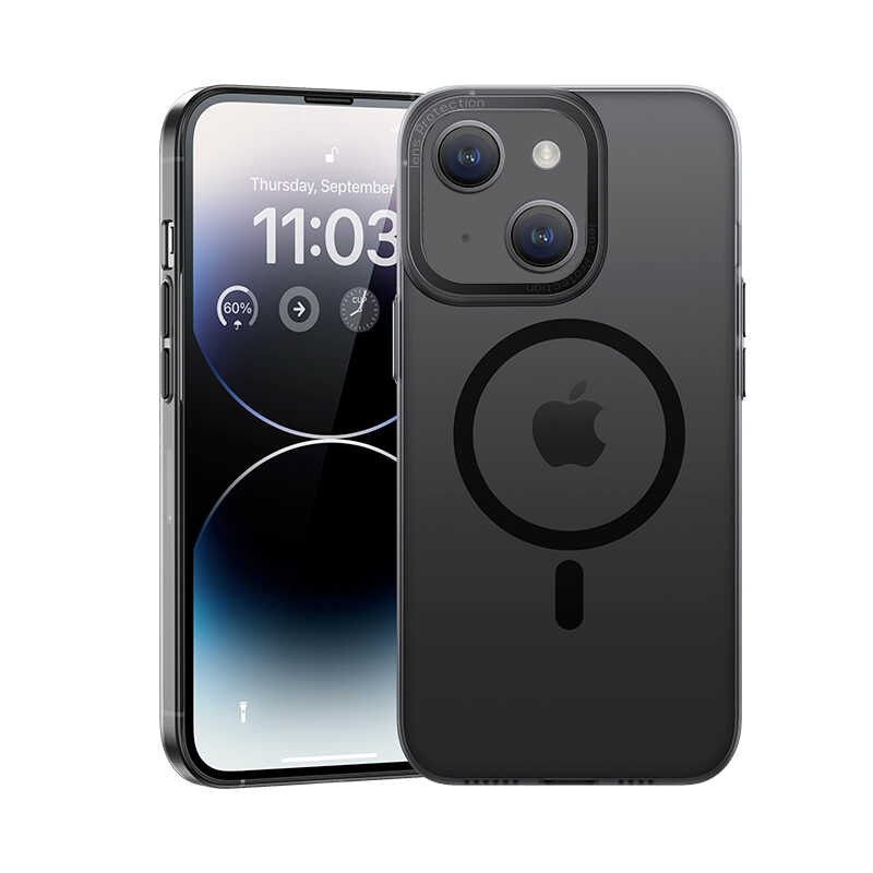 [RNZ-TA81385] Apple iPhone 14 Uyumlu Kılıf Wireless Şarj Destekli Benks Magnetik Haze Kapak (Siyah)