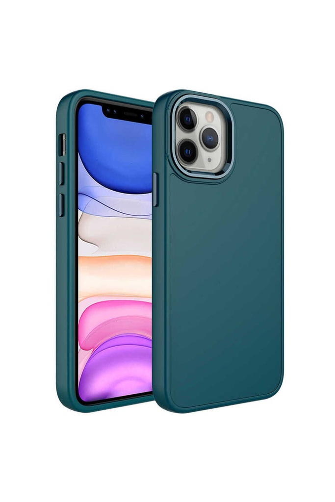 [RNZ-TA81629] Apple iPhone 12 Pro Uyumlu Kılıf Metal Çerçeve ve Buton Tasarımlı Silikon Zore Luna Kapak (Siyah)