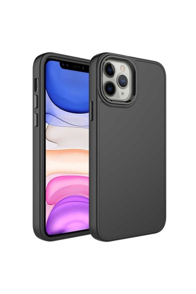 [RNZ-TA81636] Apple iPhone 12 Pro Max Uyumlu Kılıf Metal Çerçeve ve Buton Tasarımlı Silikon Zore Luna Kapak (Siyah)