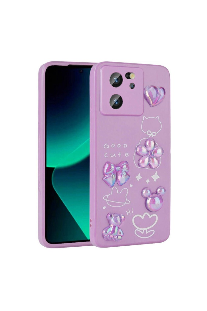 [RNZ-TA97301] Xiaomi Mi 13T Pro Uyumlu Kılıf Kabartma Figürlü Parlak Zore Toys Silikon Kapak (Mor)