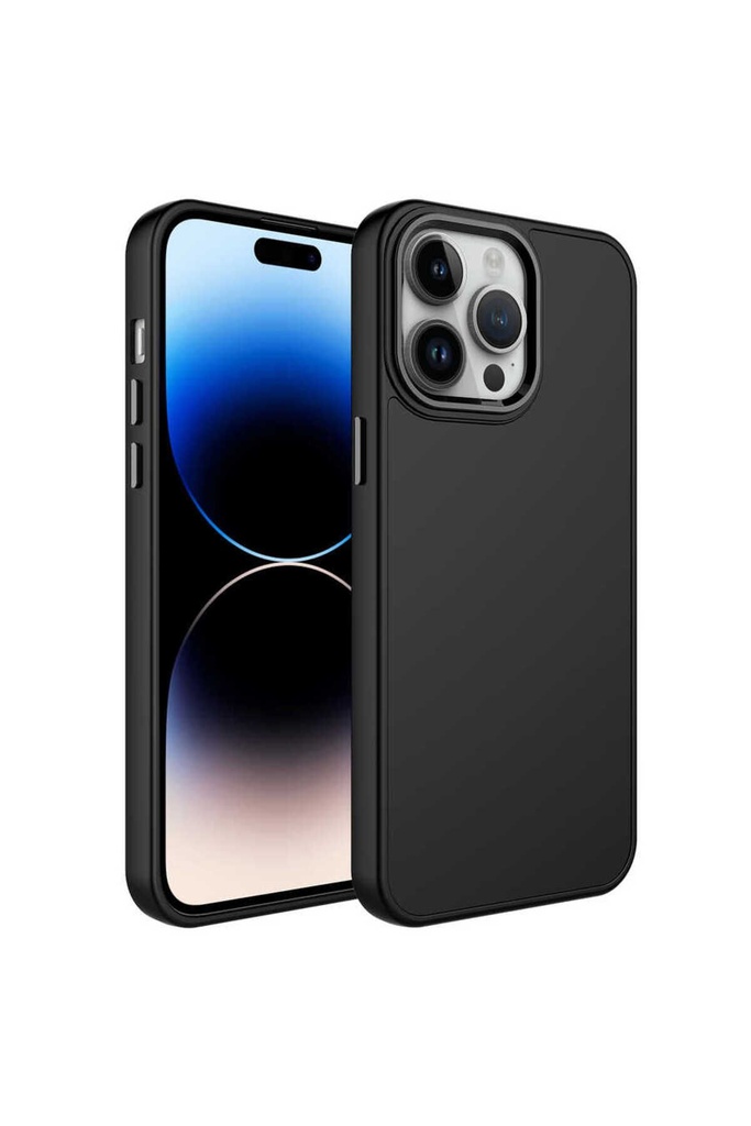 [RNZ-TA81657] Apple iPhone 13 Pro Max Uyumlu Kılıf Metal Çerçeve ve Buton Tasarımlı Silikon Zore Luna Kapak (Siyah)