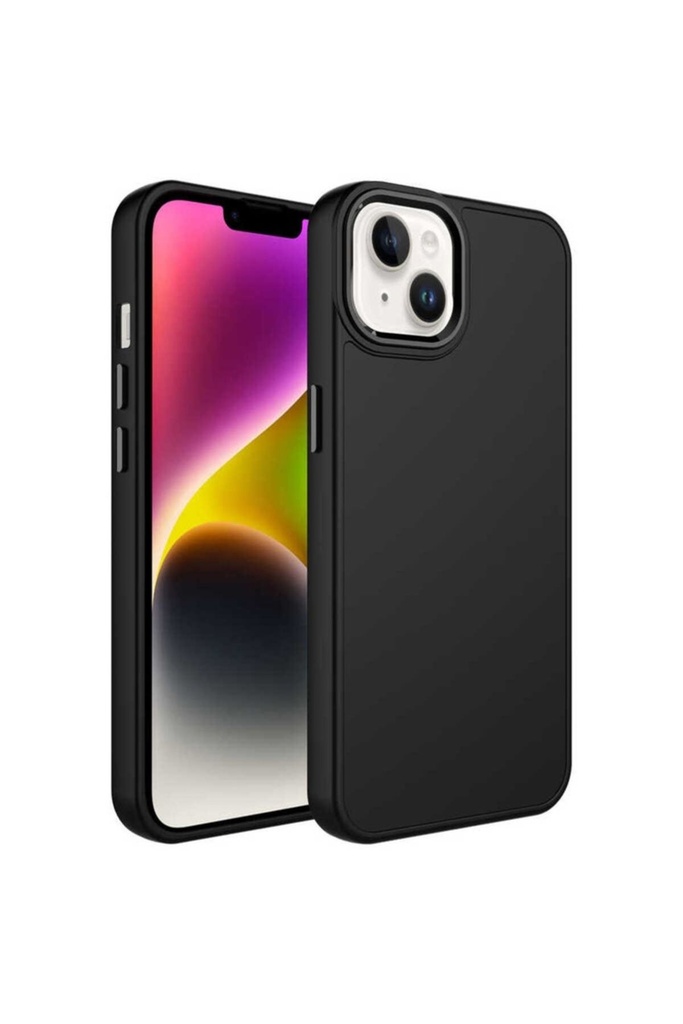 [RNZ-TA81664] Apple iPhone 14 Uyumlu Kılıf Metal Çerçeve ve Buton Tasarımlı Silikon Zore Luna Kapak (Siyah)