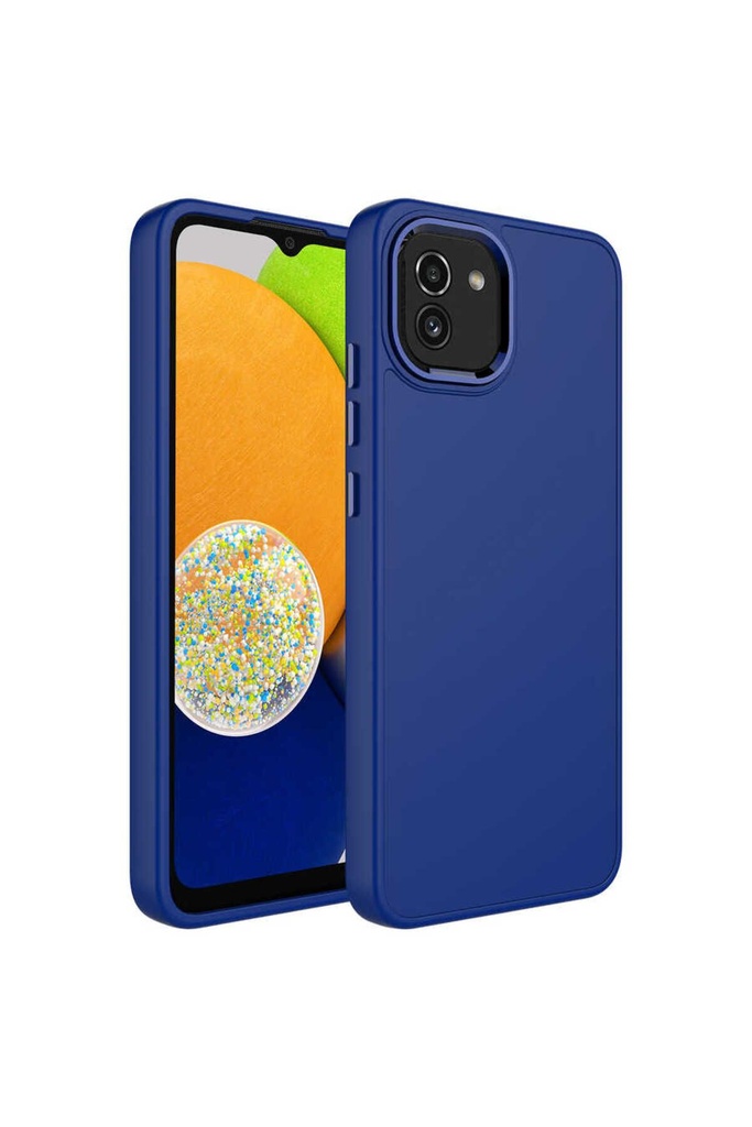 Samsung Galaxy A03 Uyumlu Kılıf Metal Çerçeve ve Buton Tasarımlı Silikon Zore Luna Kapak