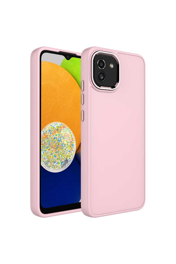 Samsung Galaxy A03 Uyumlu Kılıf Metal Çerçeve ve Buton Tasarımlı Silikon Zore Luna Kapak